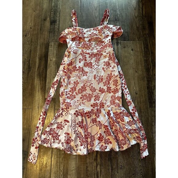 Likely Revolve Pink Floral Midi Trumpet Dress Ruffle Top Size 10 - Picture 1 of 6